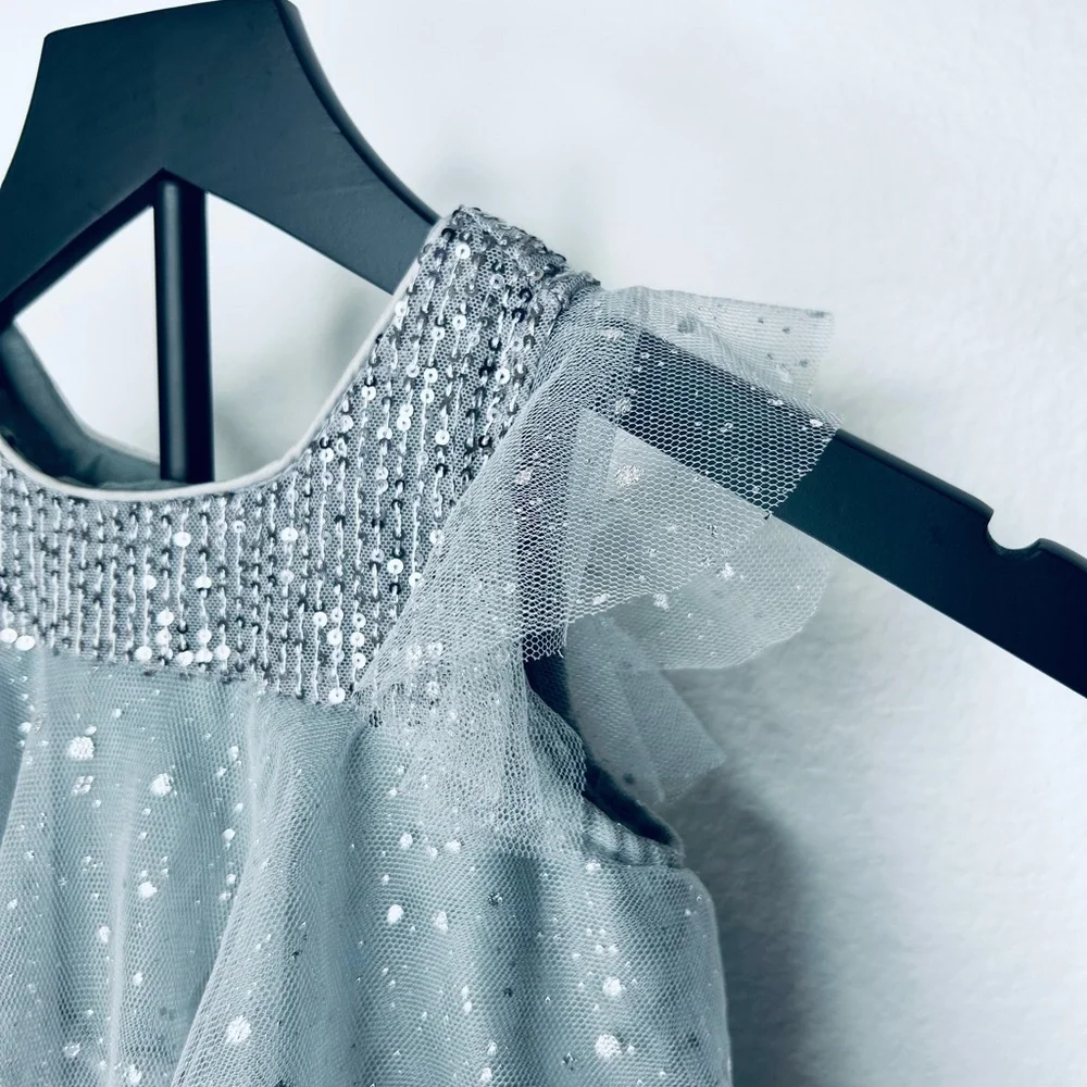 NNJXD Girls' Sparkling Silver Tiered Dress